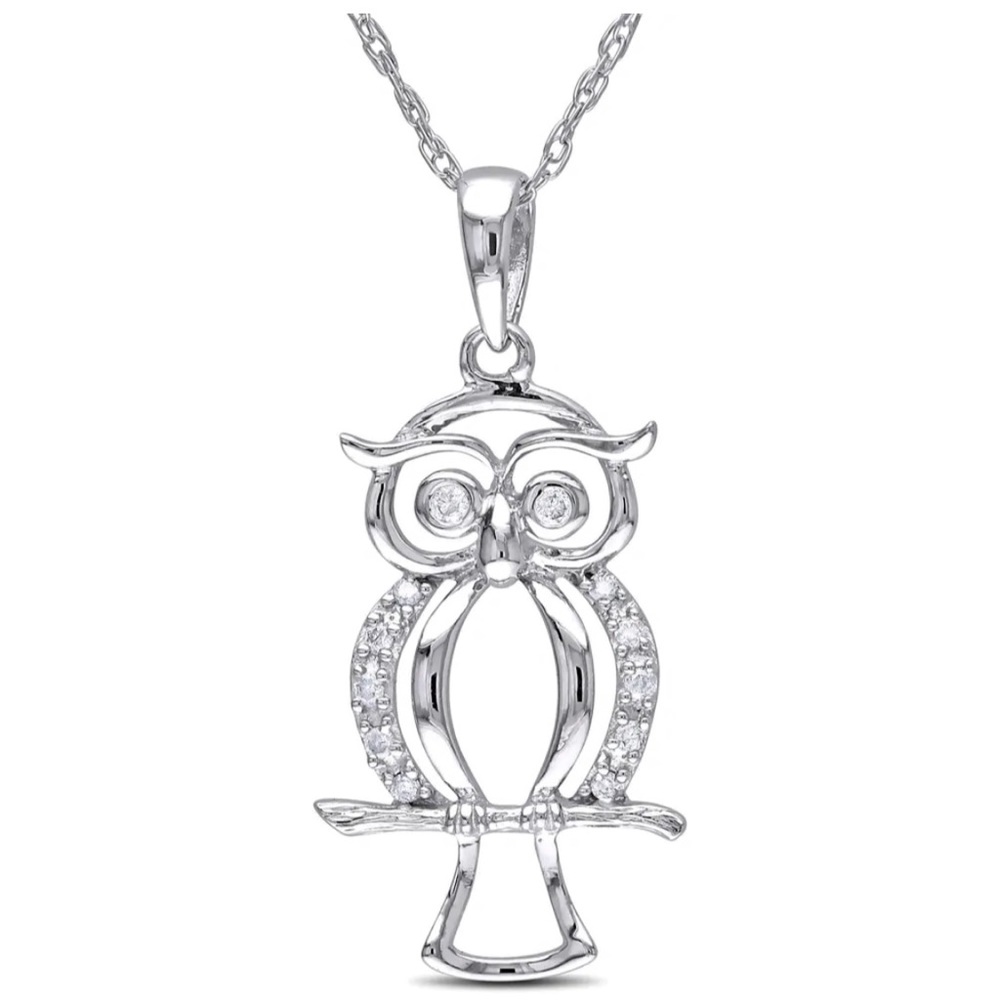 Miadora 10k White Gold Diamond Accent Owl Necklace